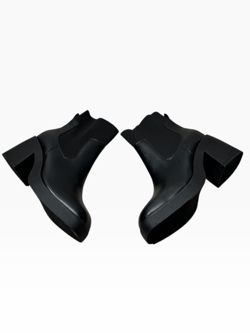 SM New York Black Ribbed Shaft Block Heel Ankle Boots Sz:9.5